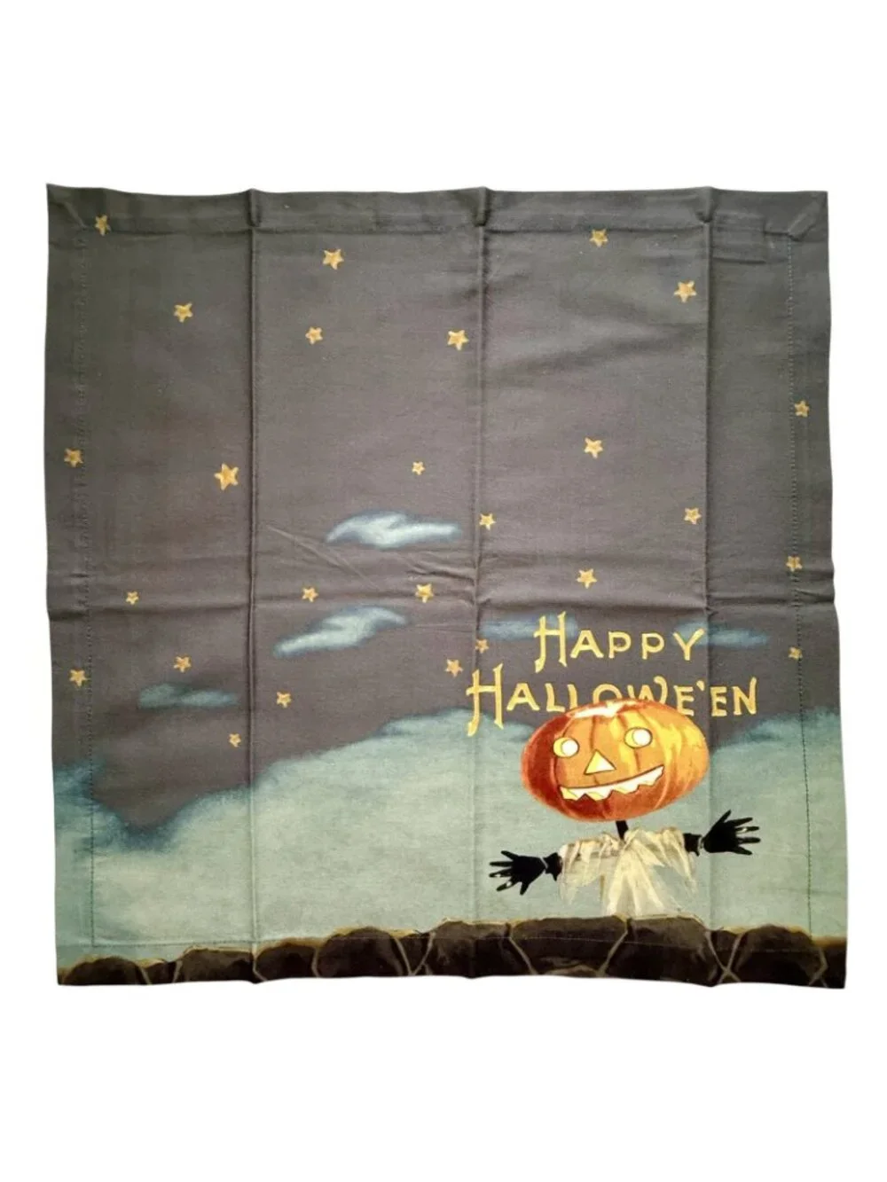 Williams Sonoma Happy Halloween Pumpkin Scarecrow Napkins Set of 4 NEW